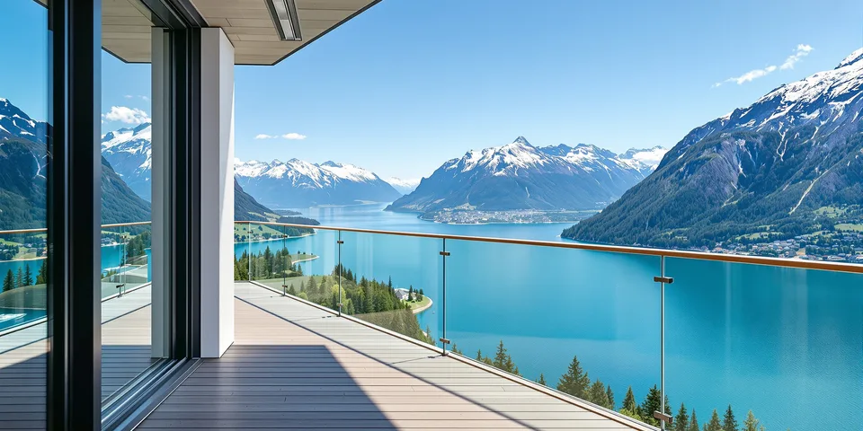 Balcon avec garde-corps en verre panoramique sur le lac Léman — Clarté Vitrerie