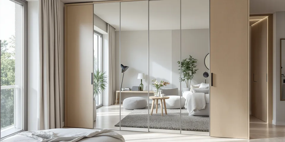 Grand miroir sur mesure dans un dressing lumineux et épuré — Clarté Vitrerie