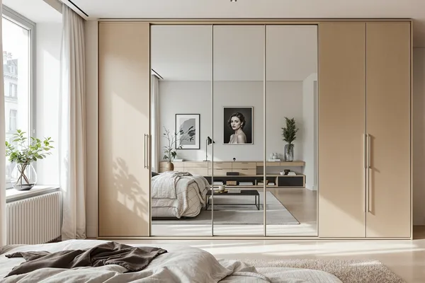 Grand miroir sur mesure dans un dressing lumineux — Clarté Vitrerie