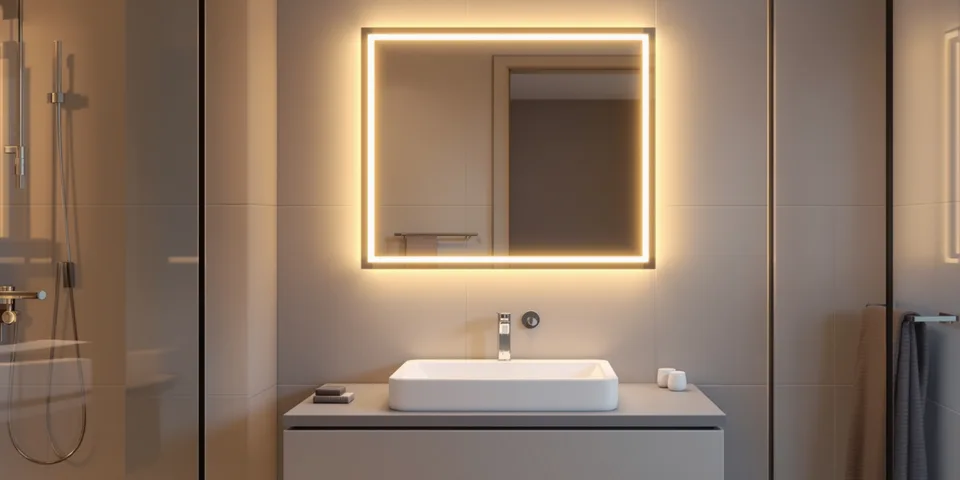 Miroir de salle de bains rétroéclairé avec éclairage LED — Clarté Vitrerie